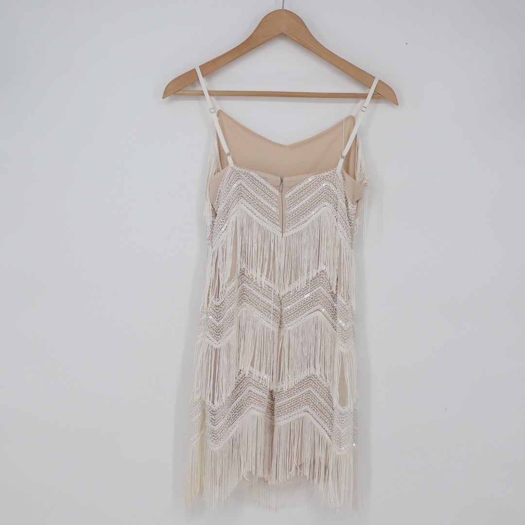 Lulus Mini Dress Womens S Flapper Gatsby White Sequin Fringe Chevron Excellent