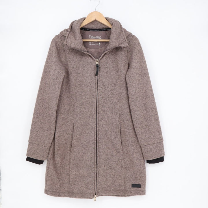 Calvin Klein Performance Jacket Womens M Plum Knit Full Zip Fleece Lined Hooded