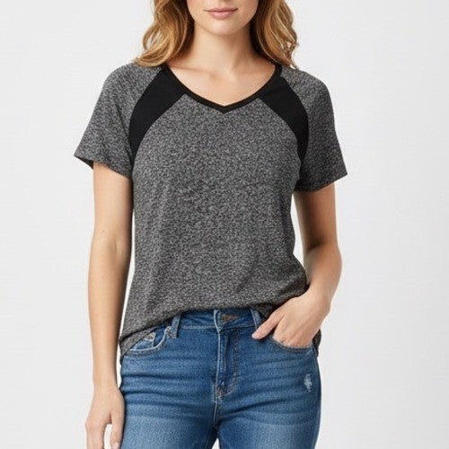 Miss Fortune T-Shirt Womens Large Gray Space Dye Crew Neck Raglan Sleeve Active
