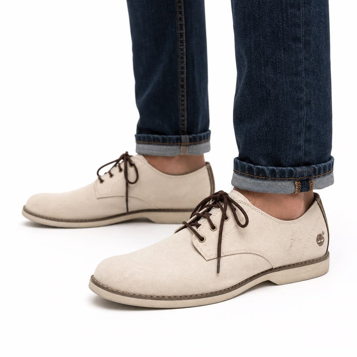 Timberland Oxford Shoes Mens 10.5 A13G9 Canvas Beige Ortholite Casual Good