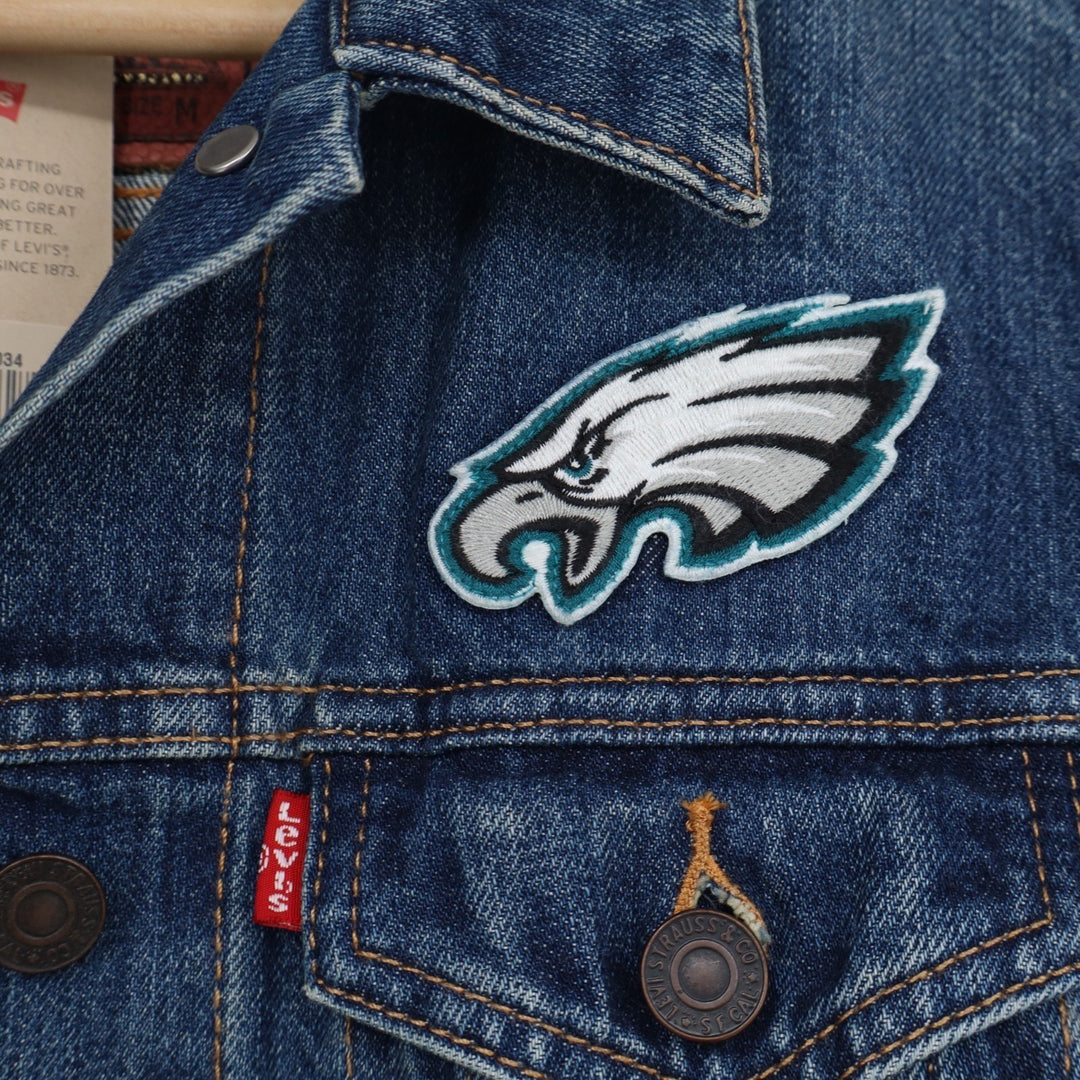 Philadelphia Eagles Trucker Jacket Womens Medium Blue Denim Levi's Spread Collar