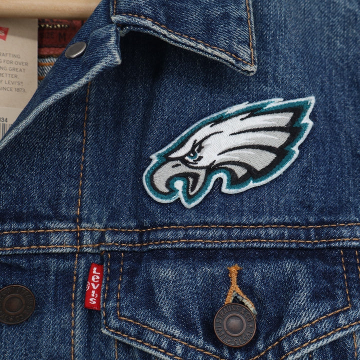 Philadelphia Eagles Trucker Jacket Womens Medium Blue Denim Levi's Spread Collar