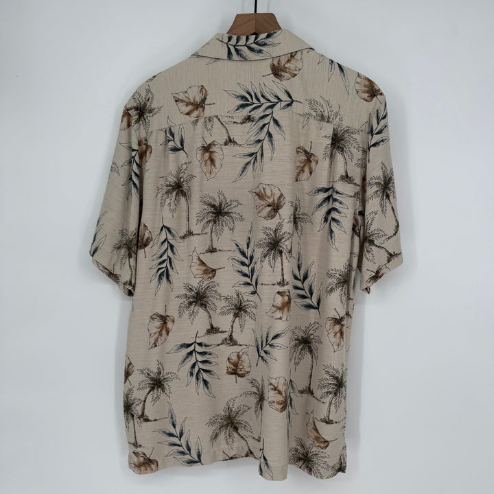 Batck Bay Mens Silk Hawaiian Shirt Tropical Palm Tree Print Button Up Size L