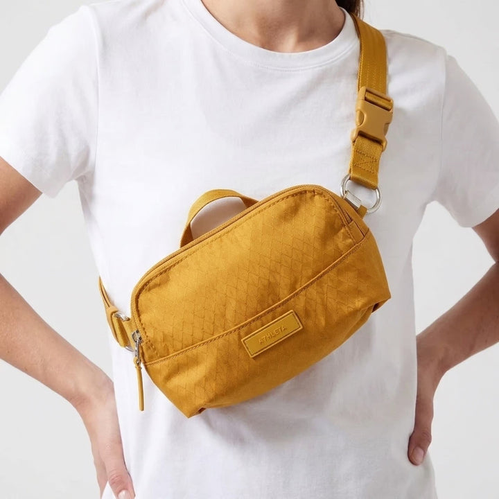 Athleta Excursion Belt Bag Mustard Yellow Ripstop Nylon Waist Pack