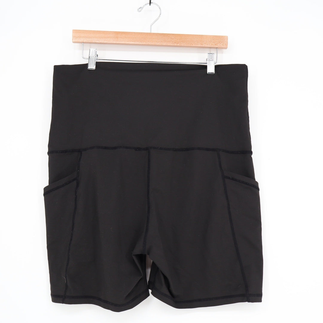Maacie Womens Black Maternity Biker Shorts High Waist Pockets 2XL SSA076