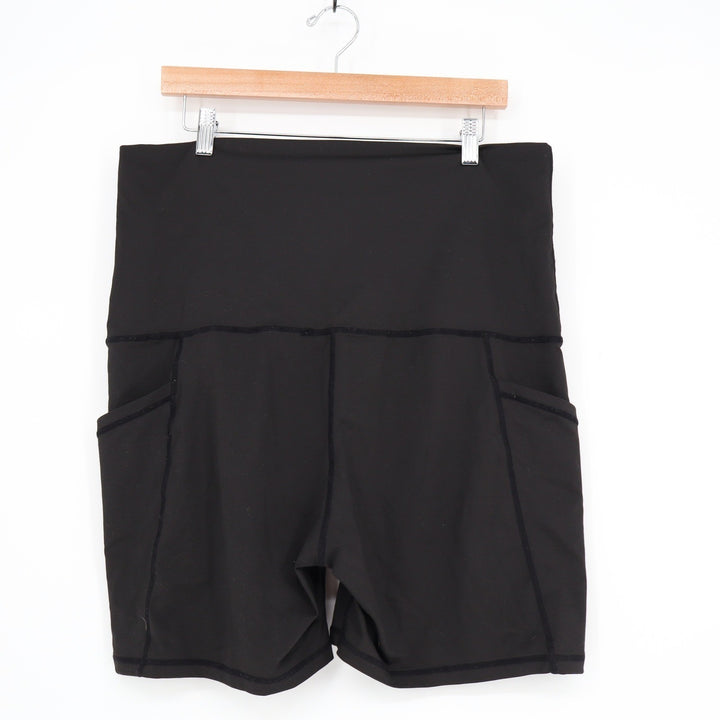 Maacie Womens Black Maternity Biker Shorts High Waist Pockets 2XL SSA076