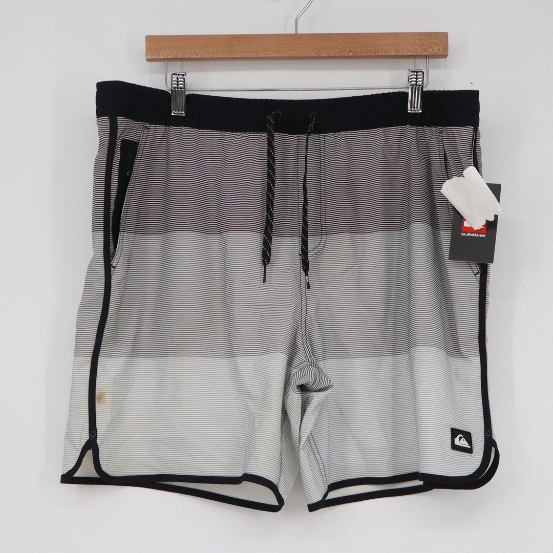 Quiksilver Mens XL Board Shorts Anthracite Gray Striped Swim Trunks
