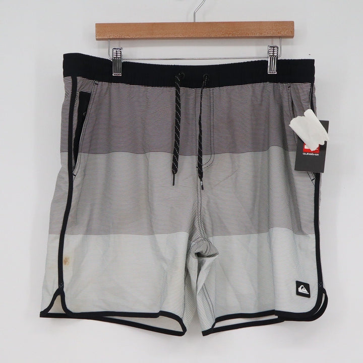 Quiksilver Mens XL Board Shorts Anthracite Gray Striped Swim Trunks