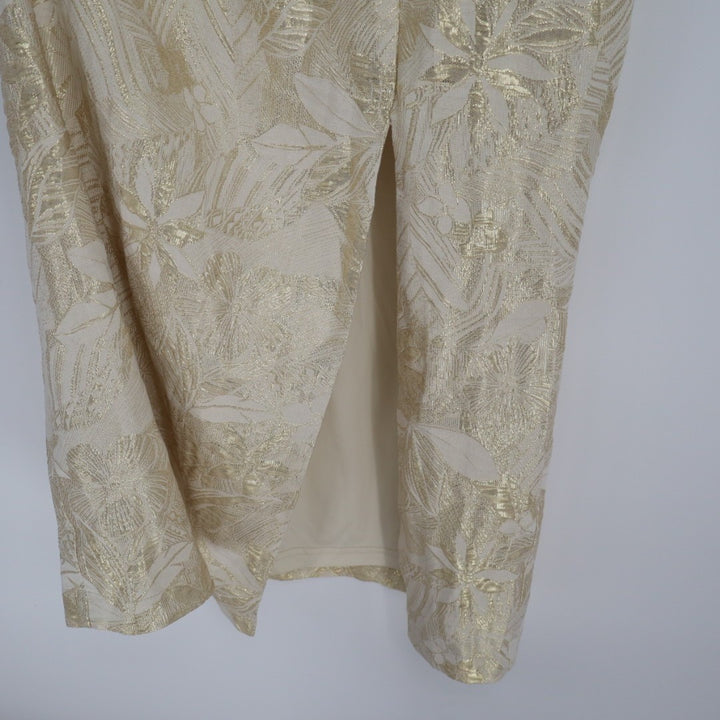 Lulus Immaculate Chicness Midi Dress Womens M Ivory Floral Brocade Front Slit