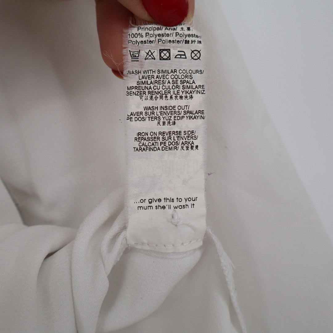 Missguided Womens White Pajama Style Button Down Shirt Contrast Piping Size 8