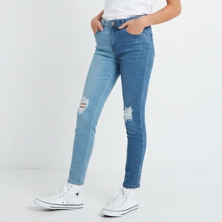 Weissman Two Tone Distressed Skinny Jeans Blue Colorblock Dance Pants Size LC