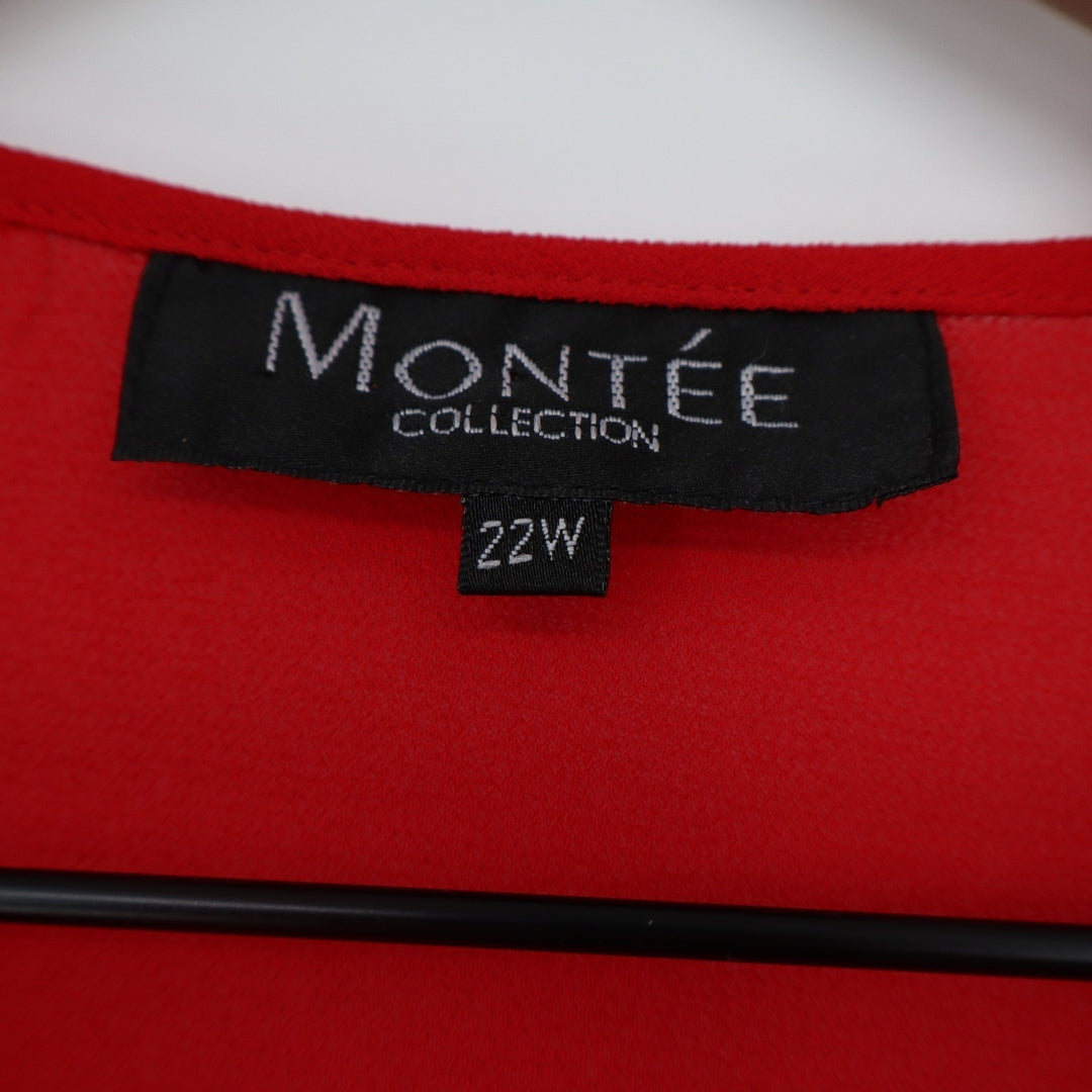 Montee Collection Red Floral Embroidered Open Front Blouse Plus Size 22W