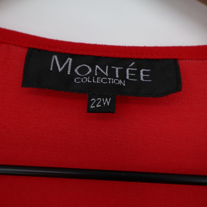 Montee Collection Red Floral Embroidered Open Front Blouse Plus Size 22W