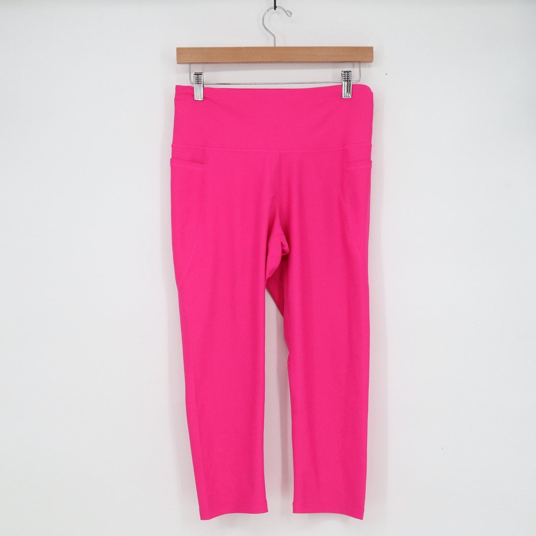 Old Navy Active Powersoft Neon Pink Cropped High Rise Leggings Pockets Womens L