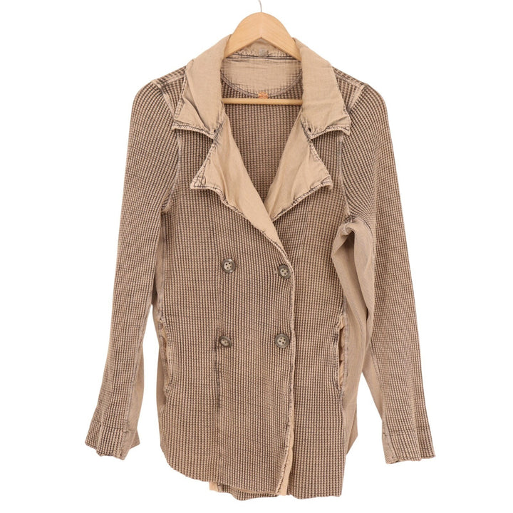 Free People FP One Jacket Women S Beige Waffle Knit Double-Breasted Button Front