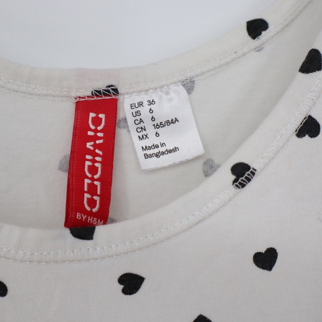 H&M Divided Womens Heart Print Tank Top White Black Scoop Neck Size 6