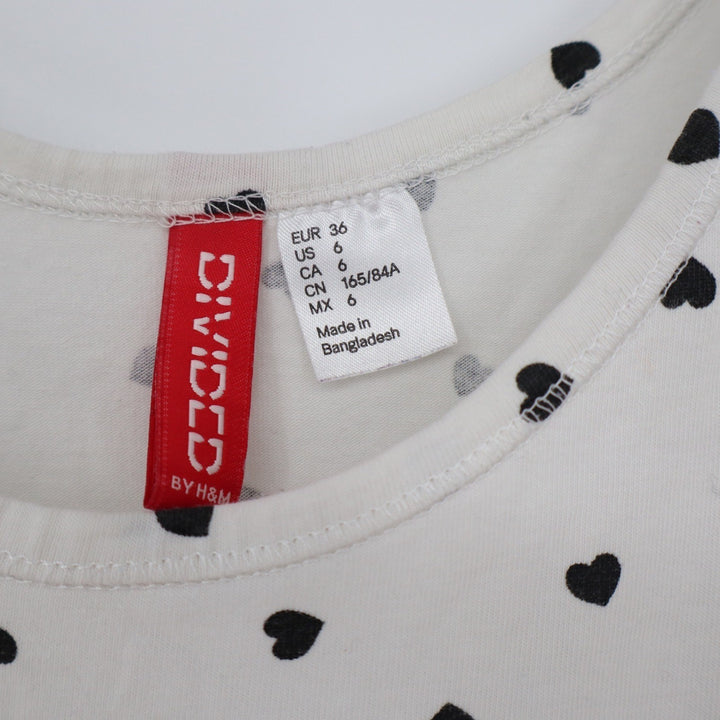 H&M Divided Womens Heart Print Tank Top White Black Scoop Neck Size 6