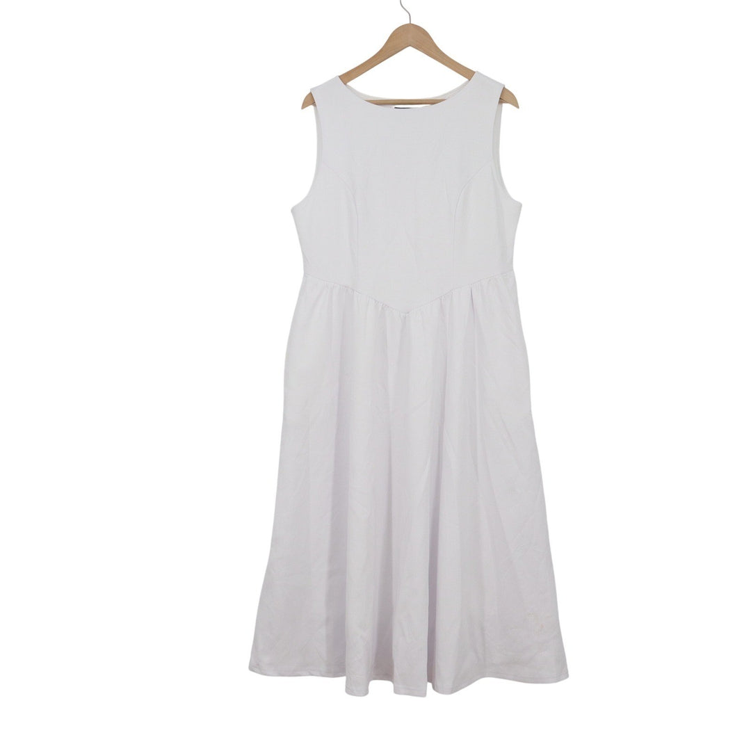 ZESICA Womens White Sleeveless Dropped Waist Pleated Midi Dress XL New