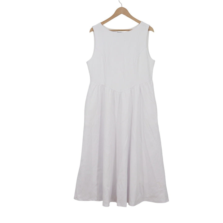 ZESICA Womens White Sleeveless Dropped Waist Pleated Midi Dress XL New