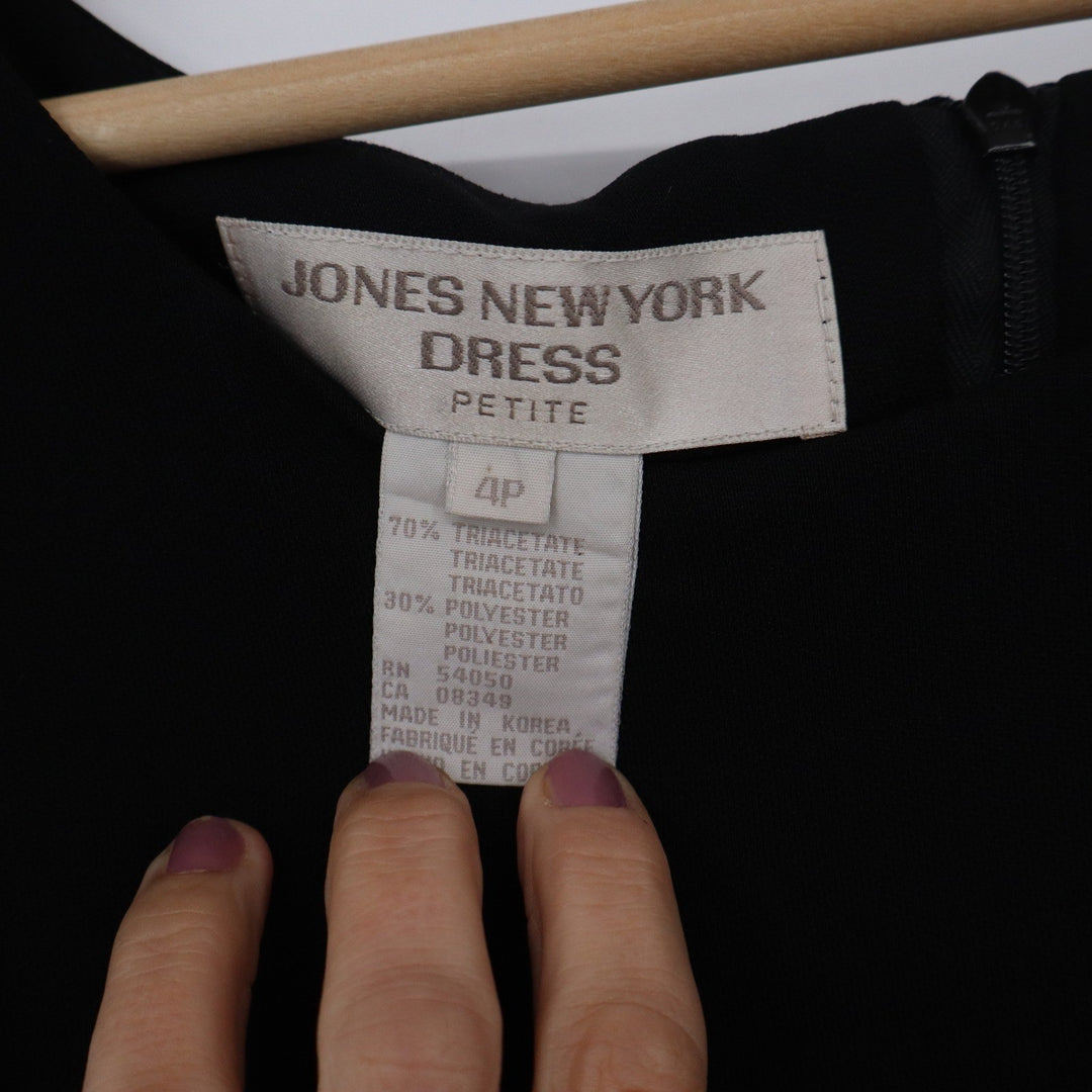 Jones New York Dress Petite 4P Black Sleeveless Shift A-Line Career Dress