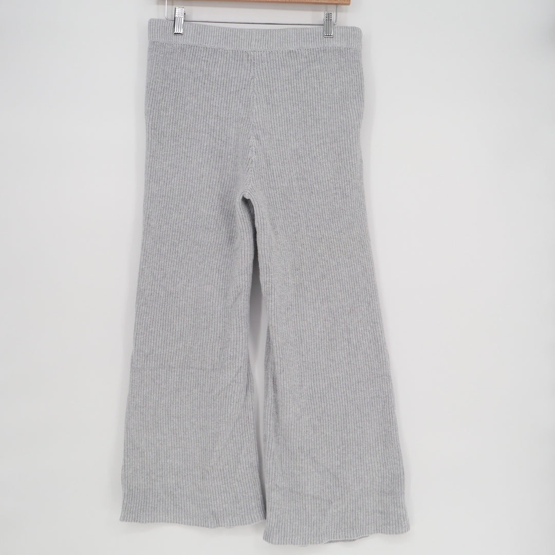Aerie Wide Leg Cropped Pants Womens Medium Gray Ribbed Chunky Knit Drawstring