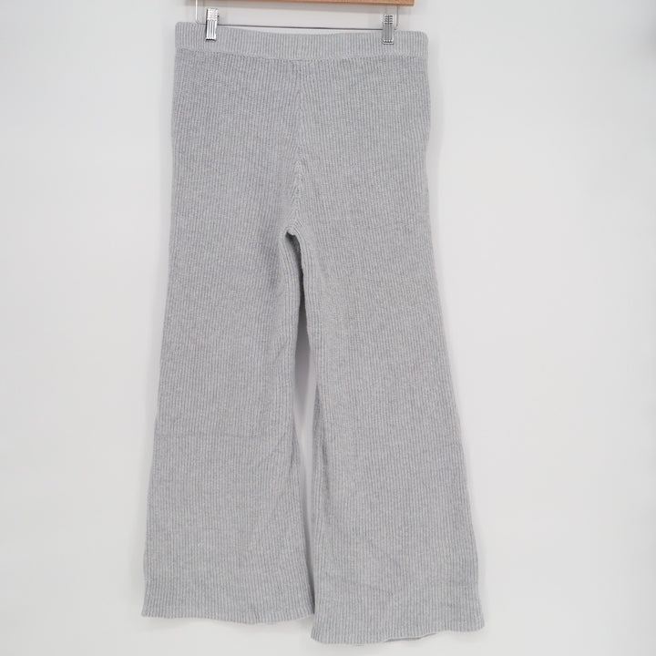 Aerie Wide Leg Cropped Pants Womens Medium Gray Ribbed Chunky Knit Drawstring