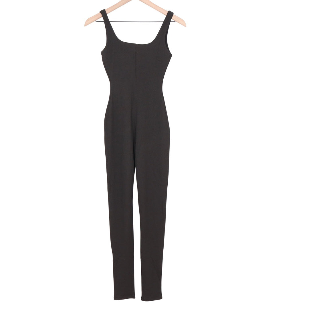 Naked Wardrobe Black Ribbed Sleeveless Jumpsuit Bodysuit Small