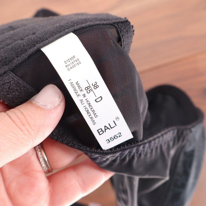 Bali Satin Tracings Minimizer Bra Womens 38D Black Floral Stretch Underwire