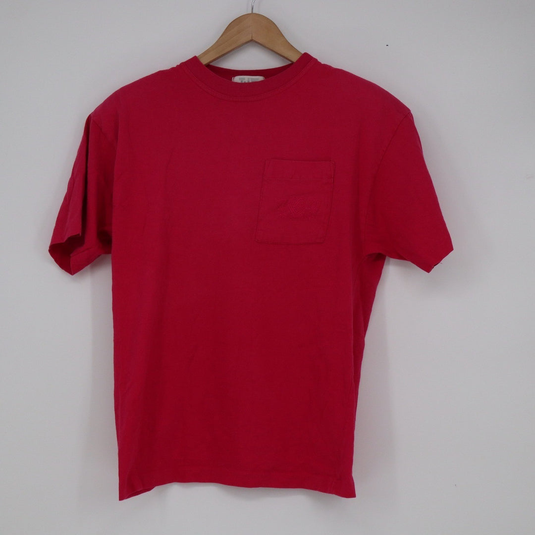 Vintage TJW by Mervyn's Red Pocket T-Shirt Mens Medium Cotton Heart Embroidery