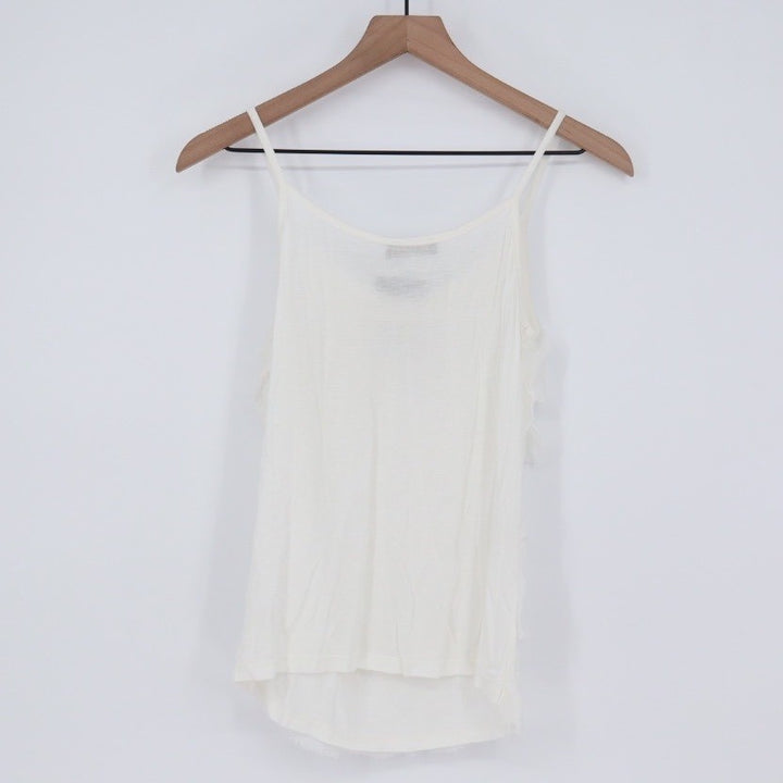 NT By Amari White Sequin Embellished Tiered Ruffle Tank Top Silk Blend Size S
