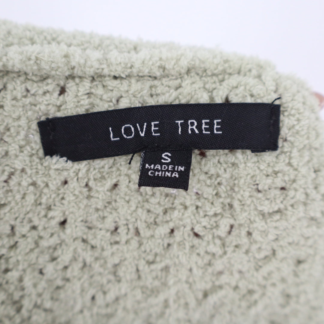 Love Tree Sage Green Waffle Knit Cropped Sweater Womens Small Relaxed Fit