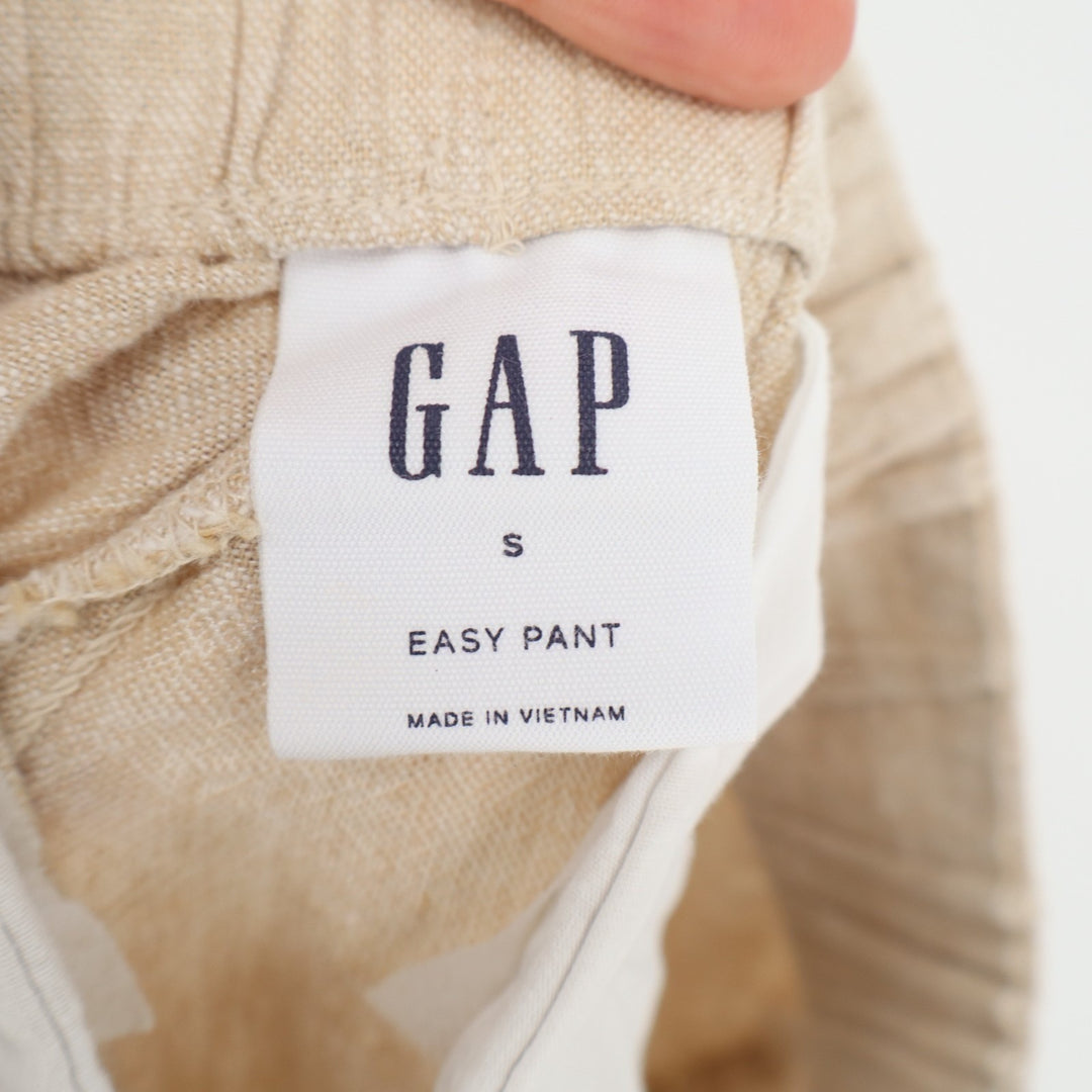 Gap Easy Pants Womens S Beige Linen Slash Pockets Straight Leg Drawstring Waist
