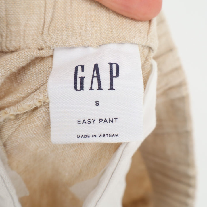 Gap Easy Pants Womens S Beige Linen Slash Pockets Straight Leg Drawstring Waist