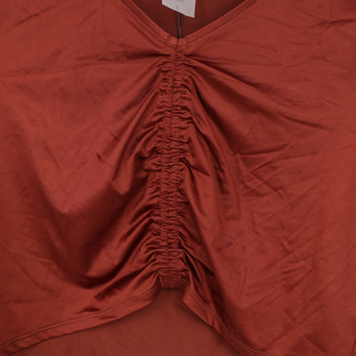 Calia Red Brown Shine Ruched Long Sleeve Cropped Swim Top UPF 50+ L
