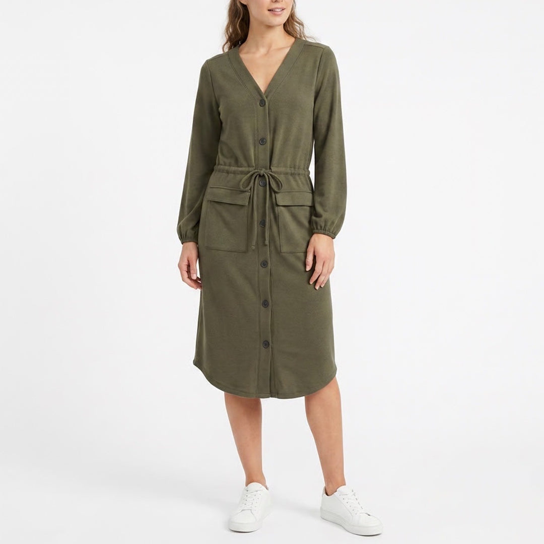 Old Navy Womens Olive Green Button Front Utility Midi Dress Large Drawstring L