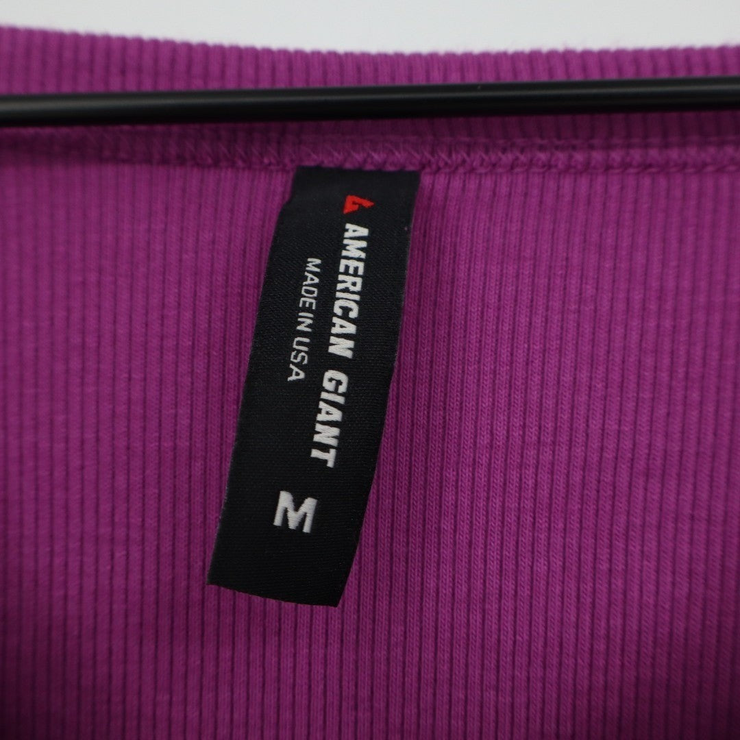 American Giant Luxe Rib Womens Medium Beauty Berry V-Notch Long Sleeve Pullover