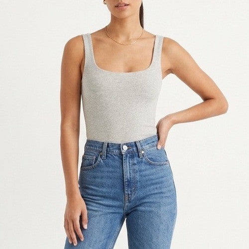 Naked Wardrobe Gray Scoop Neck Sleeveless Thong Bodysuit Medium