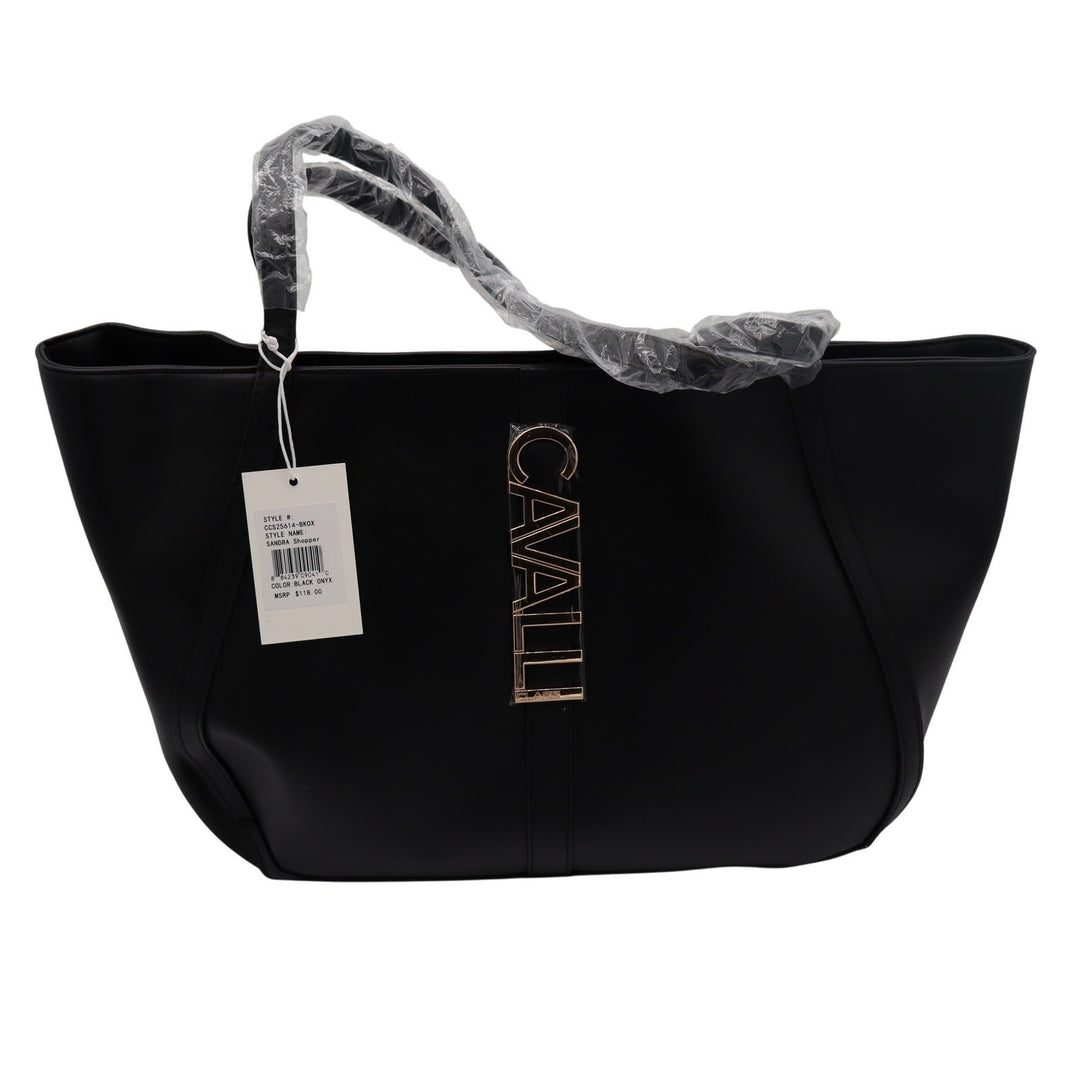 Cavalli Class Sandra Shopper Black Onyx Gold Logo Tote Bag
