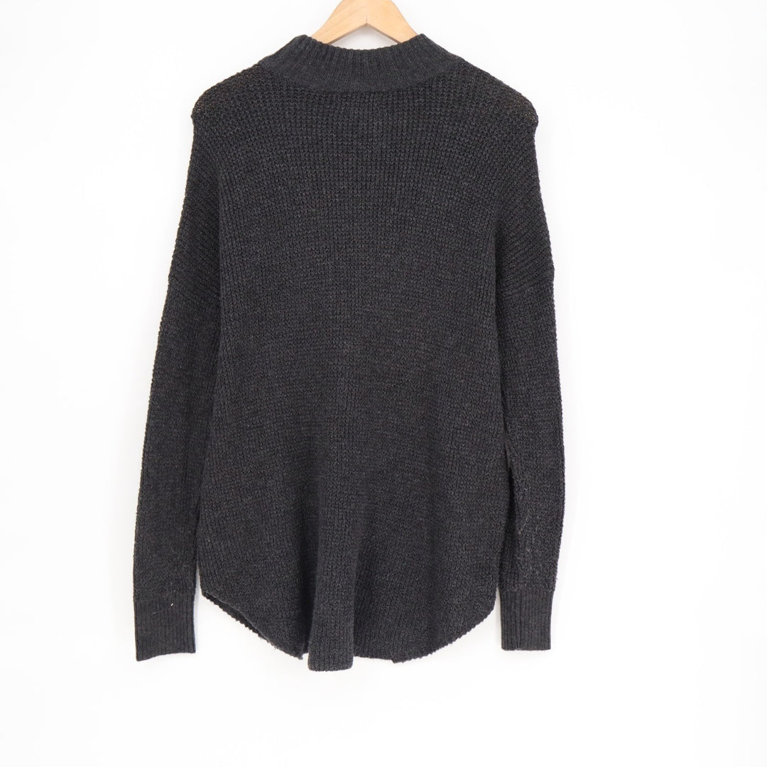 American Eagle Outfitters Sweater Women Medium Gray Ribbed Knit Mock Neck Winter