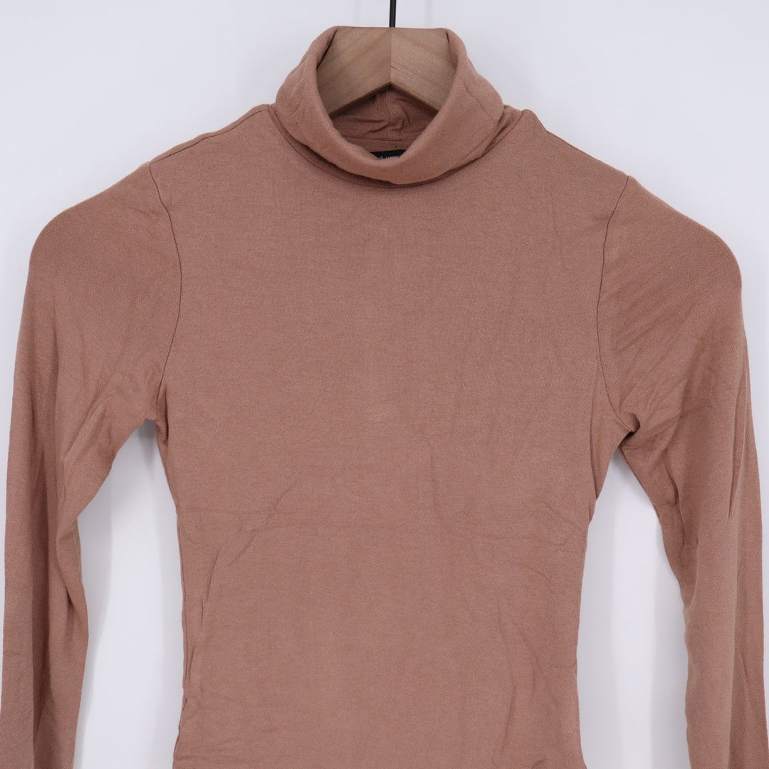 Naked Wardrobe Womens Turtleneck Long Sleeve Bodice Brown Small