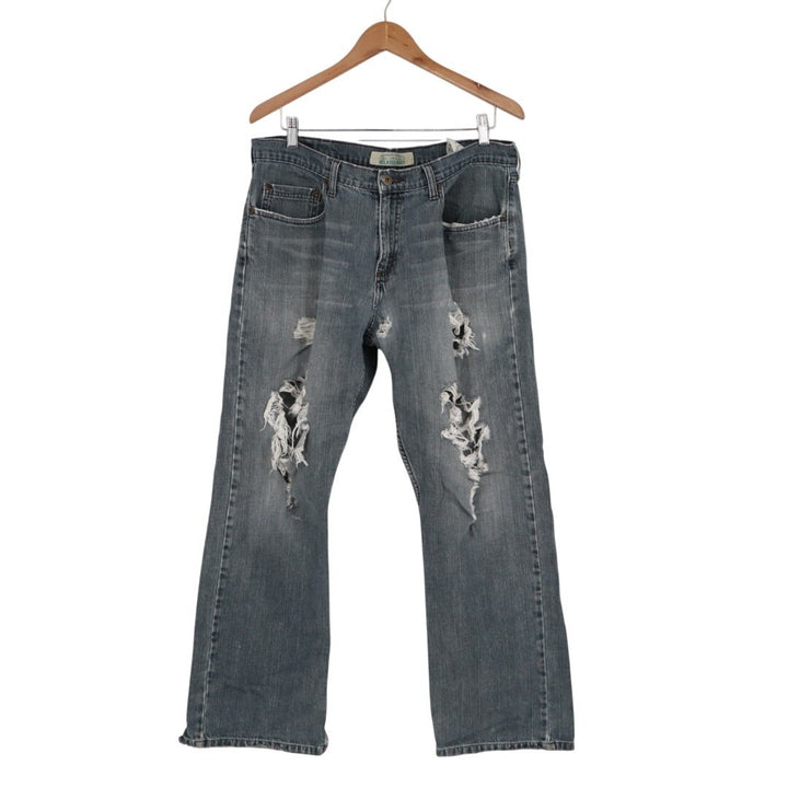 Wrangler Bootcut Jeans Mens 34x30 Blue Denim Preppy Distressed Comfy Relaxed Fit