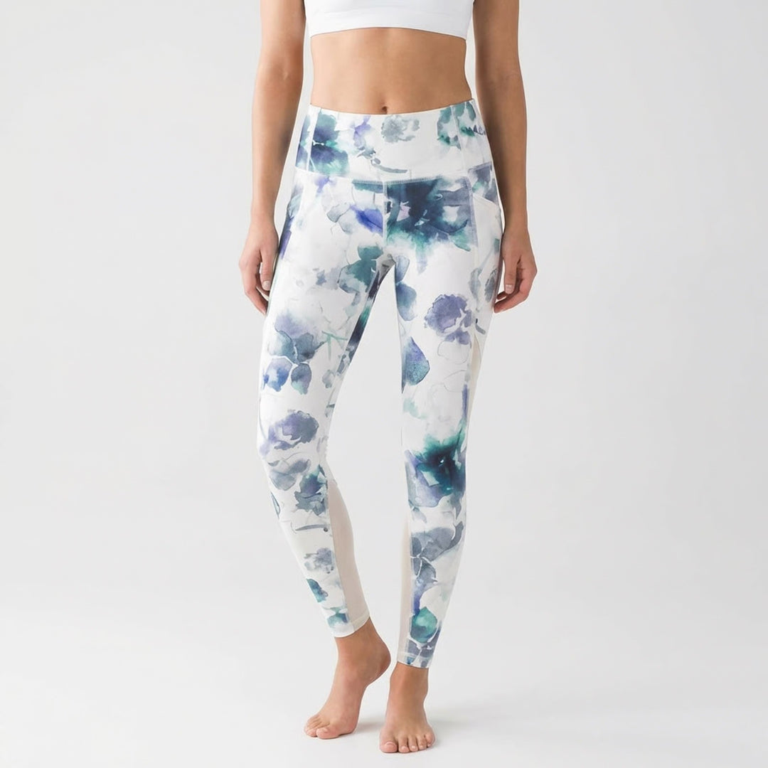 Athleta Mudra Crop Leggings Womens Small White Multi Floral Stretch Yoga Workout