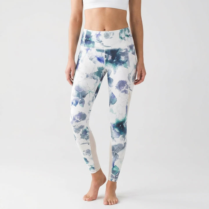 Athleta Mudra Crop Leggings Womens Small White Multi Floral Stretch Yoga Workout