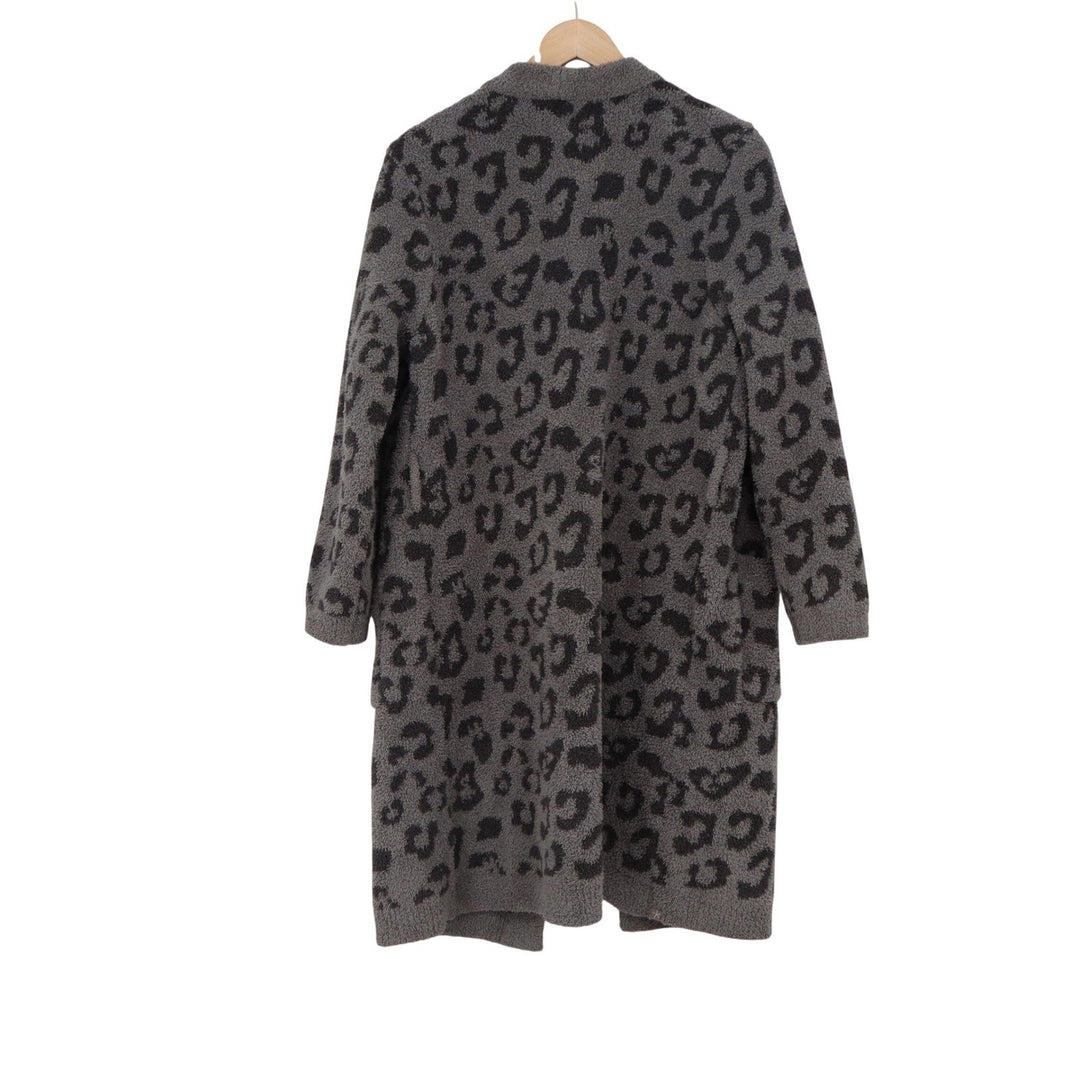 Barefoot Dreams CozyChic Leopard Cardigan Duster Charcoal Black M