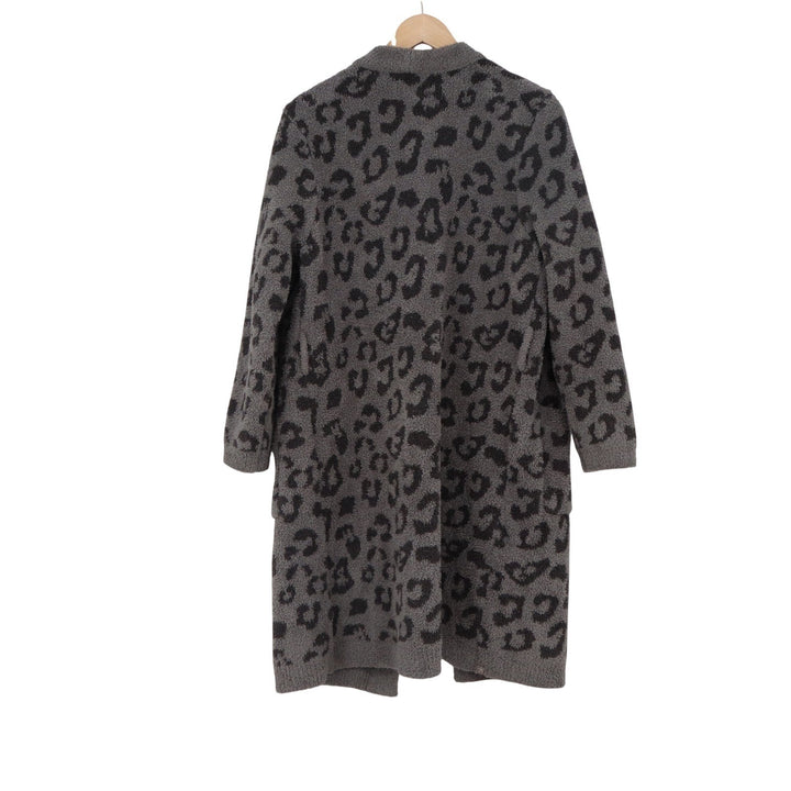 Barefoot Dreams CozyChic Leopard Cardigan Duster Charcoal Black M