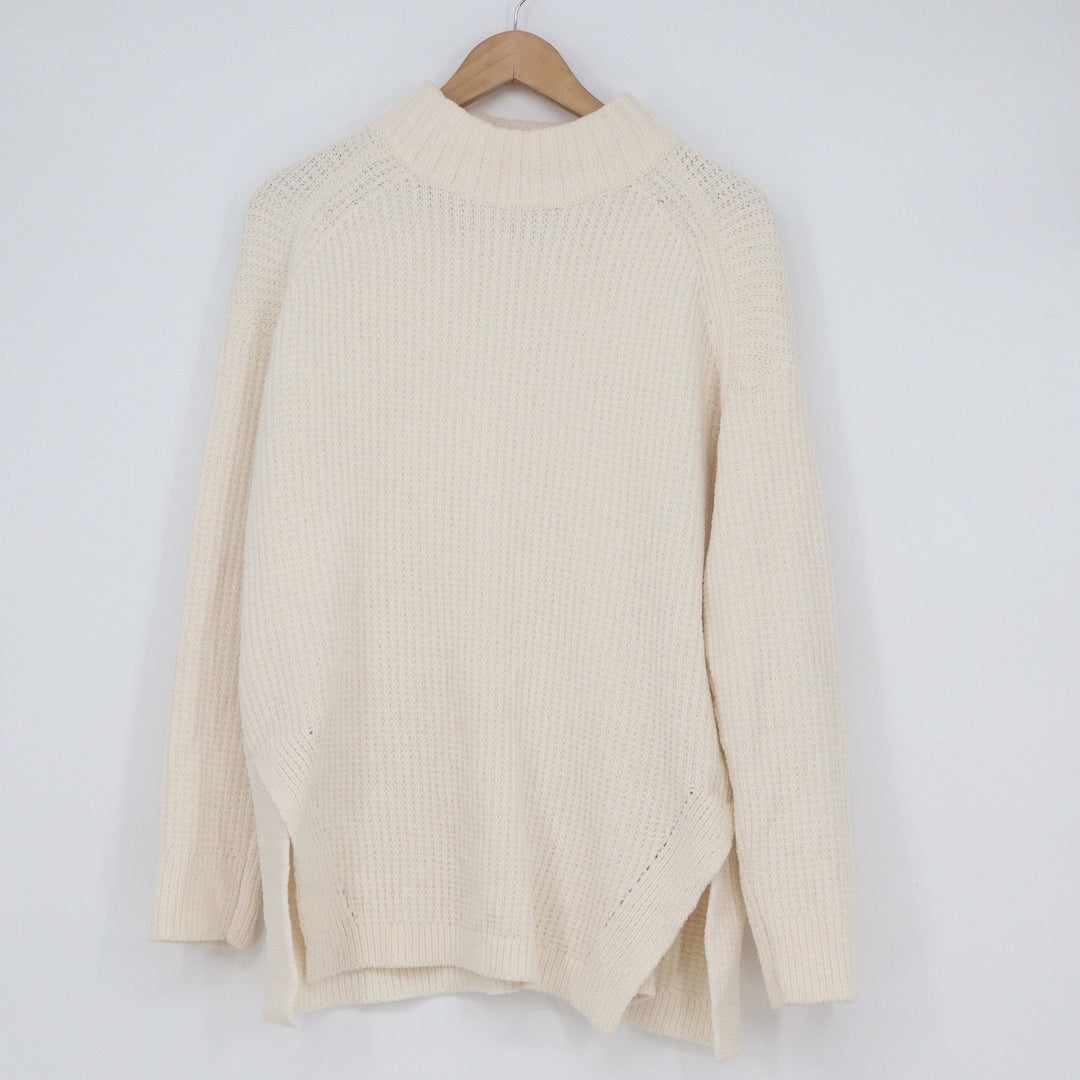 A New Day Womens Ivory Mock Neck Oversized Knit Sweater Side Slit Cream Medium