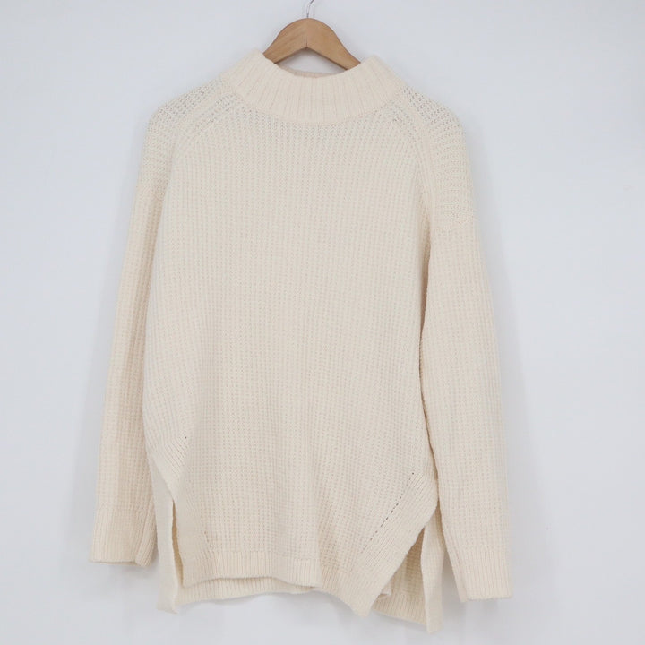 A New Day Womens Ivory Mock Neck Oversized Knit Sweater Side Slit Cream Medium