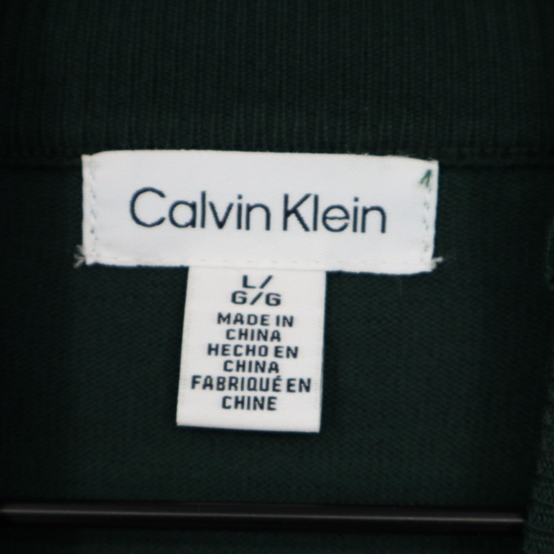 Calvin Klein Sweater Womens Large Green Mock Neck Shoulder Button Long Sleeve
