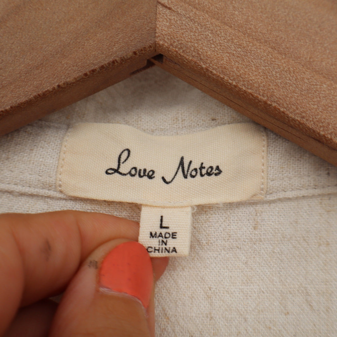 Love Notes Cream Linen Blend Short Sleeve Button Down Cropped Shirt Large