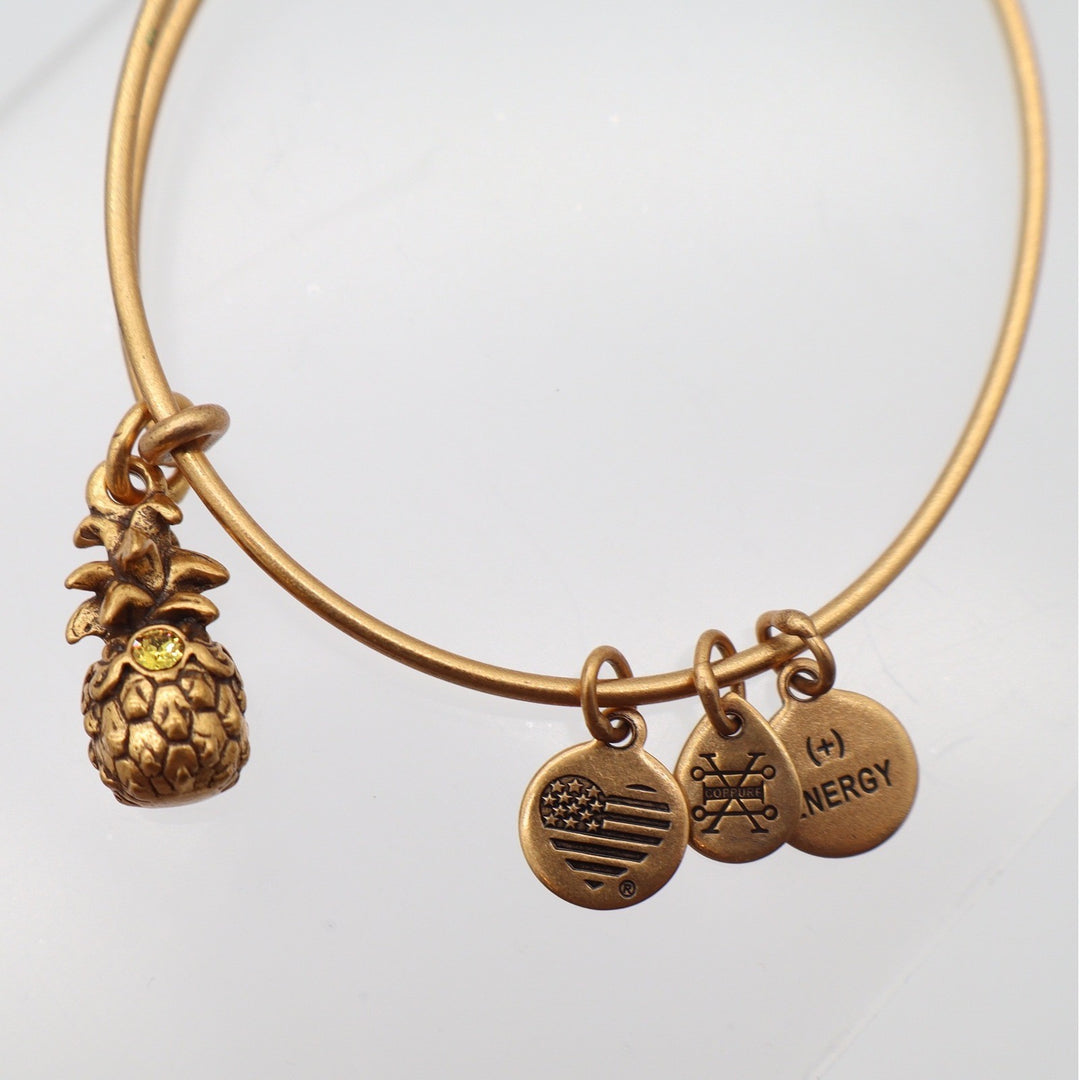 Alex and Ani Pineapple Charm Bangle Bracelet Rafaelian Gold Finish Expandable